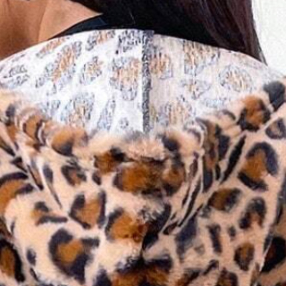 Plus Leopard Print Vegan Fur Open Front Pockets Hoodie Jacket Coat - Picture 4 of 7